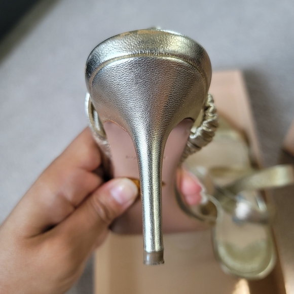 Prada Nappa Silk Pirite Gold Ankle Strap Sandals 36 w Box - Picture 9 of 14